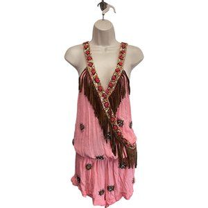 Diamond For Eden Pink Fringed Beaded Sequin Romper Size S/M